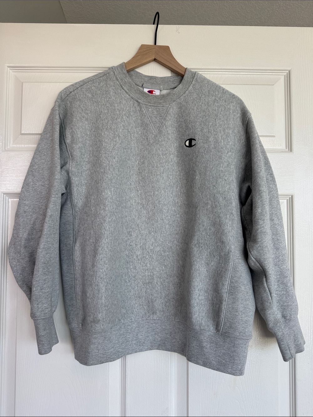 Champion Light Gray Crewneck Sweatshirt with Small Logo